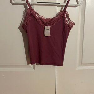 purple/maroon tank top with lace